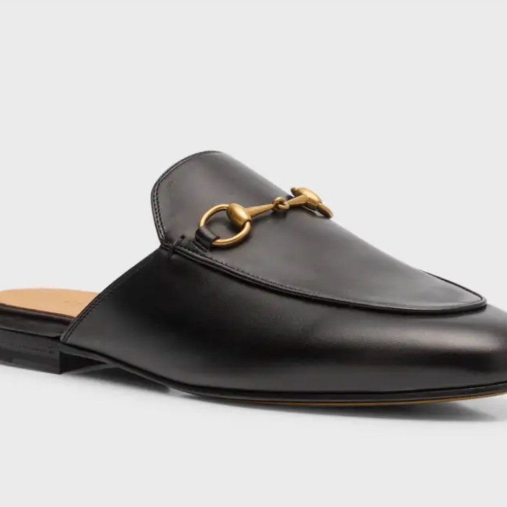 GUCCI PRINCETOWN BLACK LEATHER MULE SLIDES - SIZE 39.5 - Picture 11 of 12